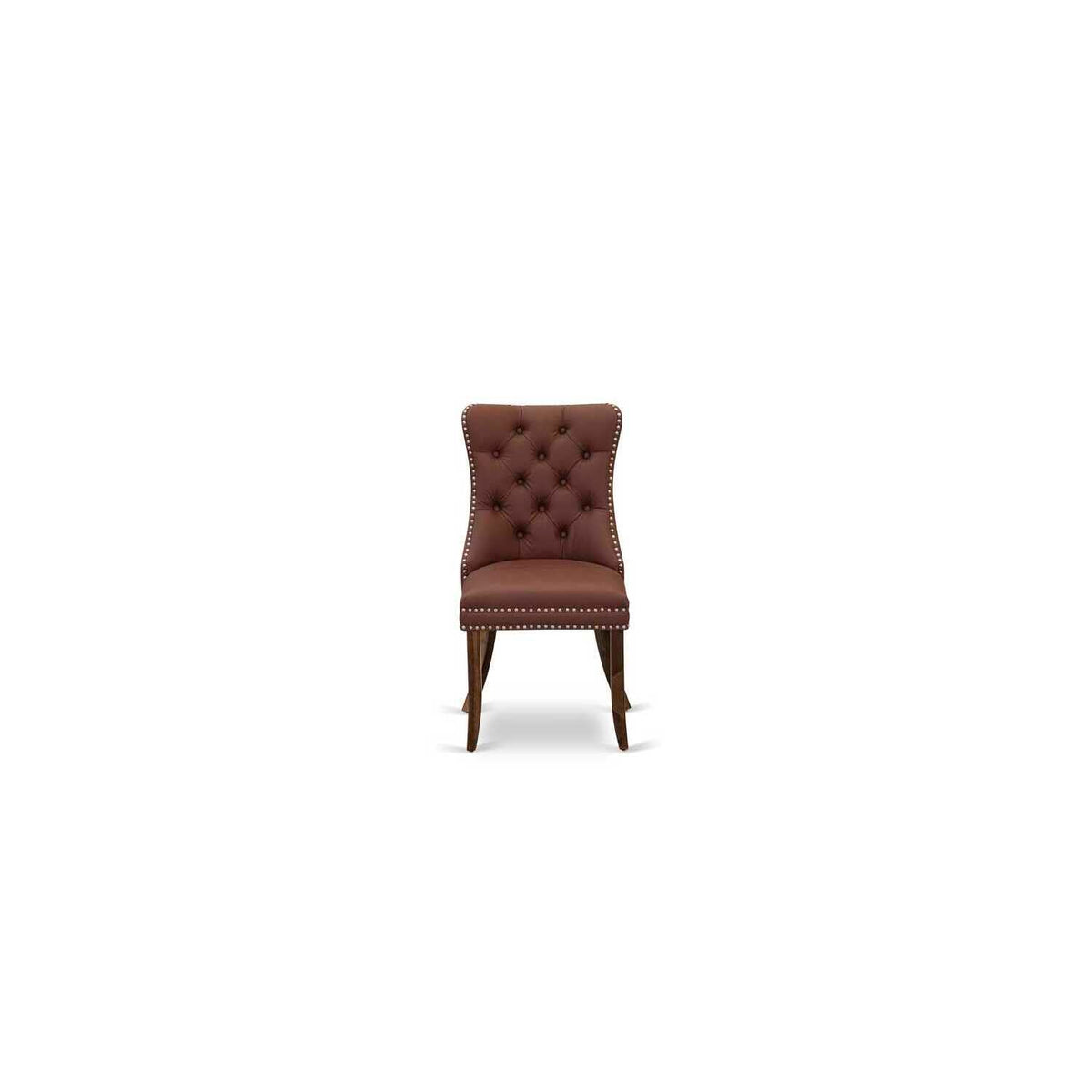 9 Piece Mid Century Dining Table Set with 8 Burgundy Faux Leather Chairs H89816