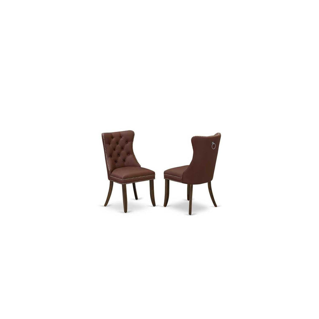9 Piece Mid Century Dining Table Set with 8 Burgundy Faux Leather Chairs H89816