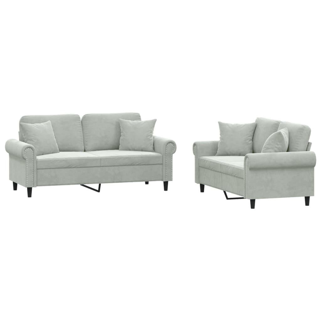 Light Gray Velvet 2 Piece Sofa Set with Throw Pillows X488403