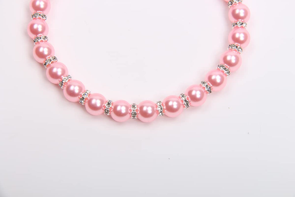 Pearls Necklace Collar with Ribbon Bow Pet Jewelry Pink W12438