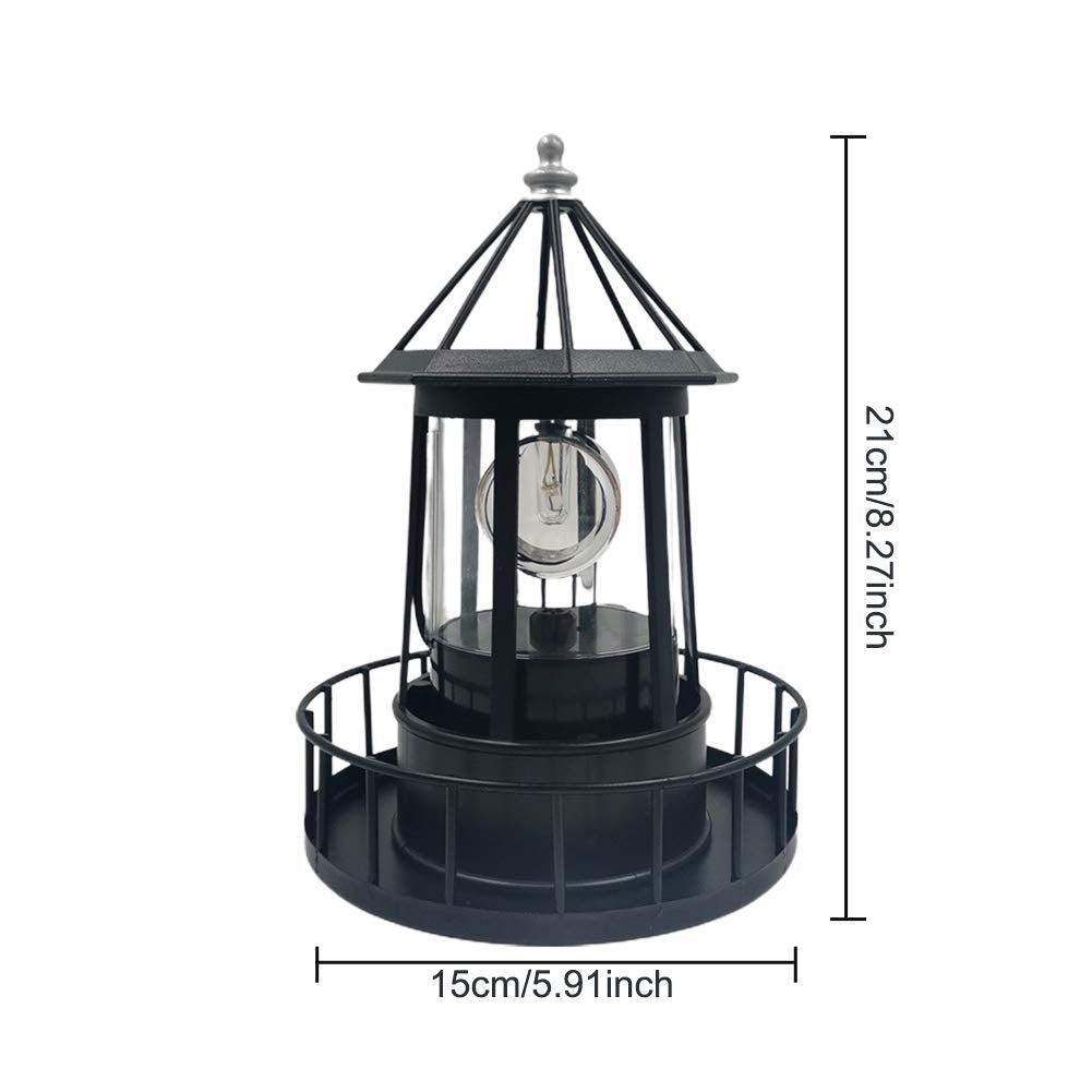 Black Solar Lighthouse Rotating Light IP65 Waterproof Outdoor LED Decor S758
