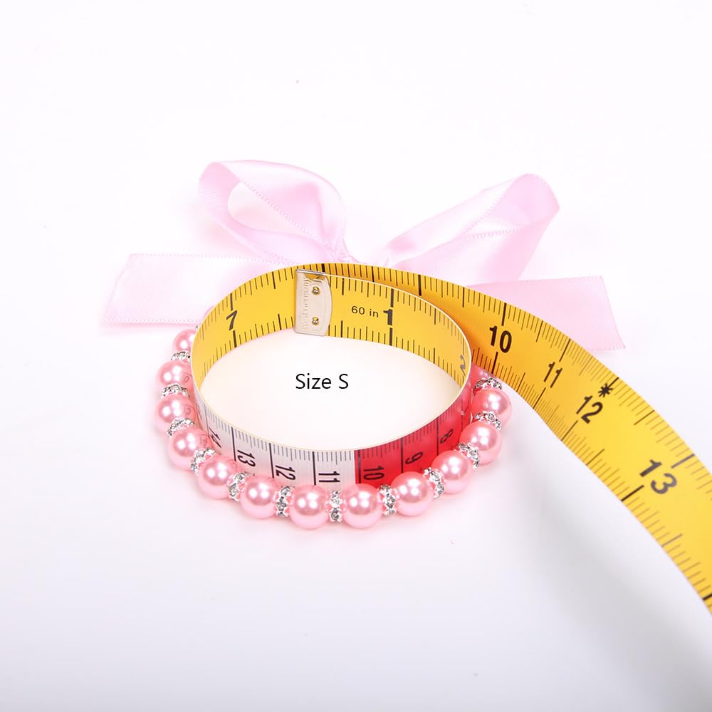 Pearls Necklace Collar with Ribbon Bow Pet Jewelry Pink W12438