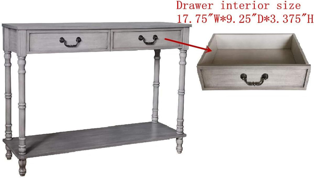 Washed Oak Wood Console Table with 2 Drawers Y955886