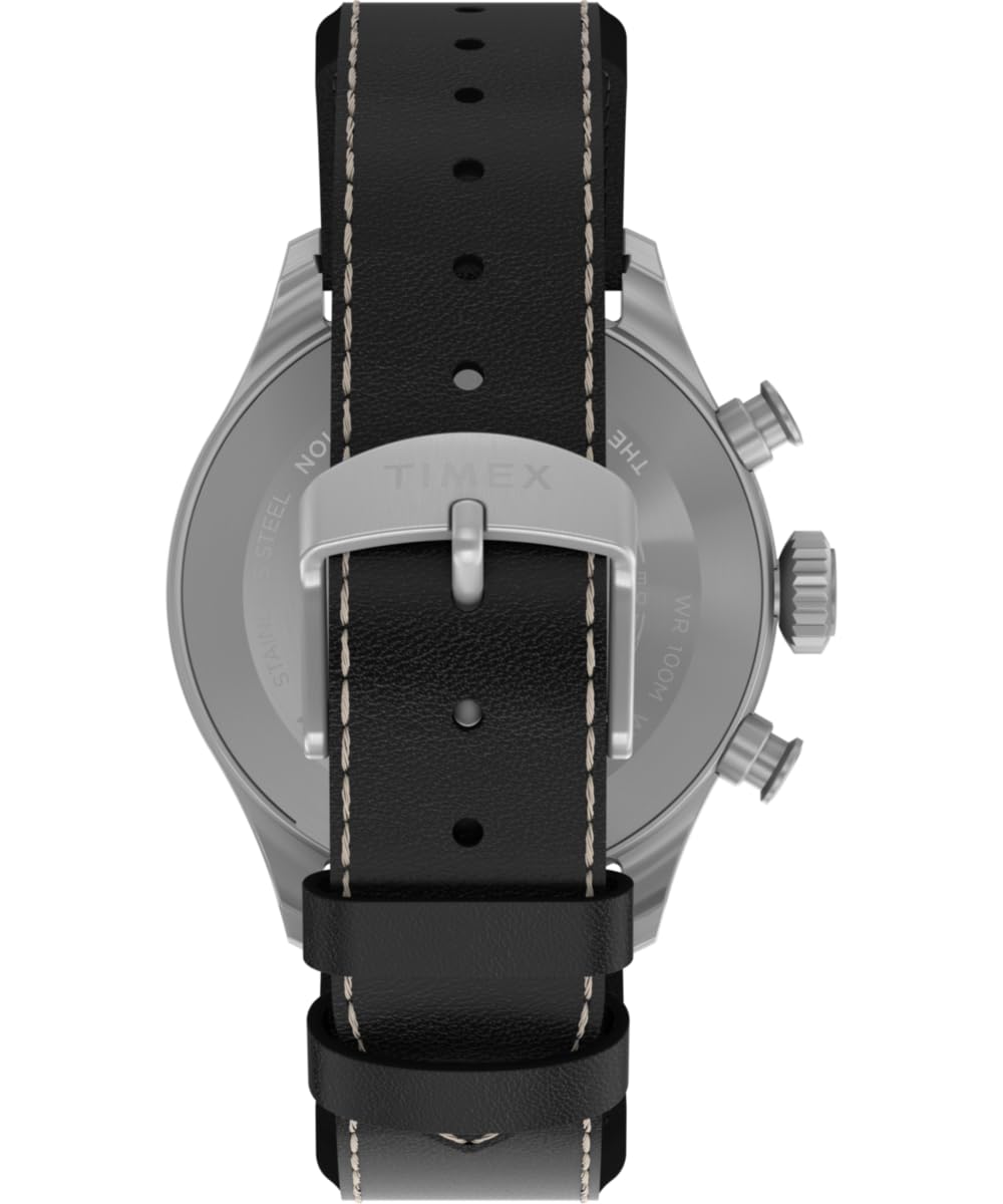 41 mm Quartz Watch Brown Leather Strap Black Dial Stainless Steel Case C187