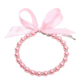 Pearls Necklace Collar with Ribbon Bow Pet Jewelry Pink W12438