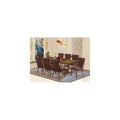 9 Piece Mid Century Dining Table Set with 8 Burgundy Faux Leather Chairs H89816