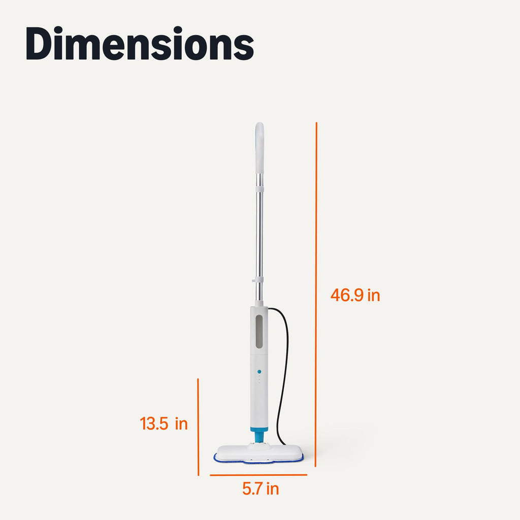 Steam Mop for Sealed Hard Floors, 3 Washable Pads, 20-Foot Cord, White K256664