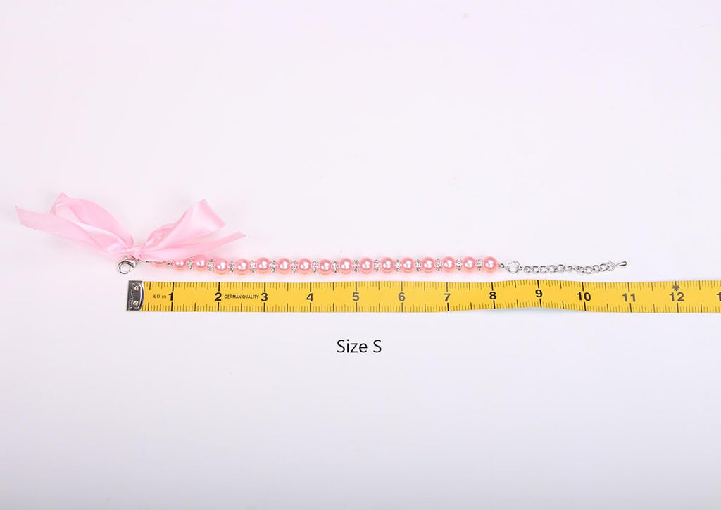 Pearls Necklace Collar with Ribbon Bow Pet Jewelry Pink W12438