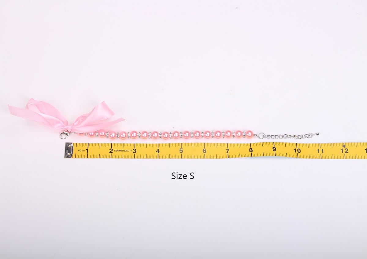 Pearls Necklace Collar with Ribbon Bow Pet Jewelry Pink W12438