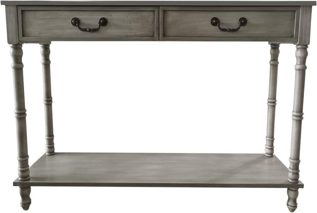 Washed Oak Wood Console Table with 2 Drawers Y955886