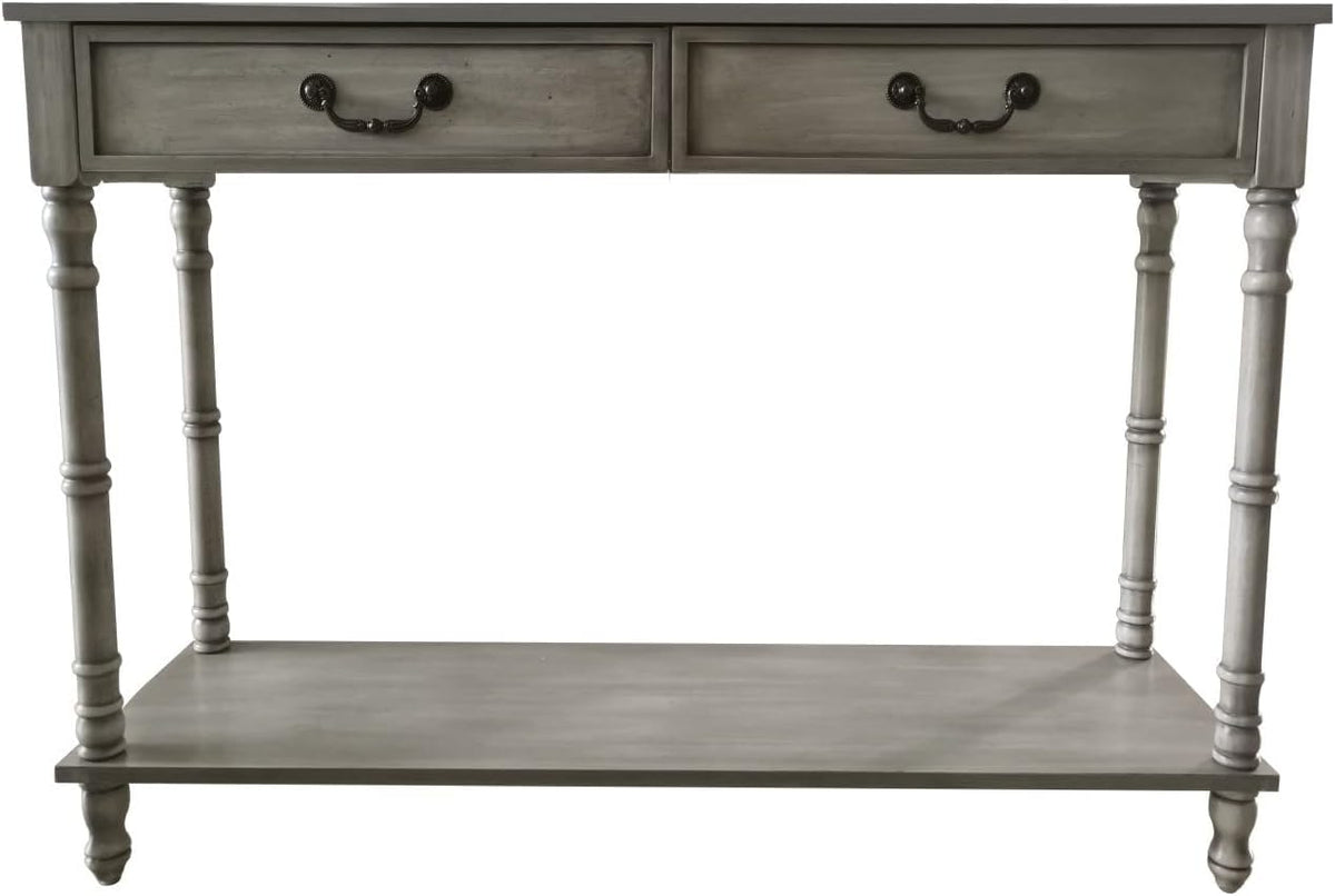 Washed Oak Wood Console Table with 2 Drawers Y955886