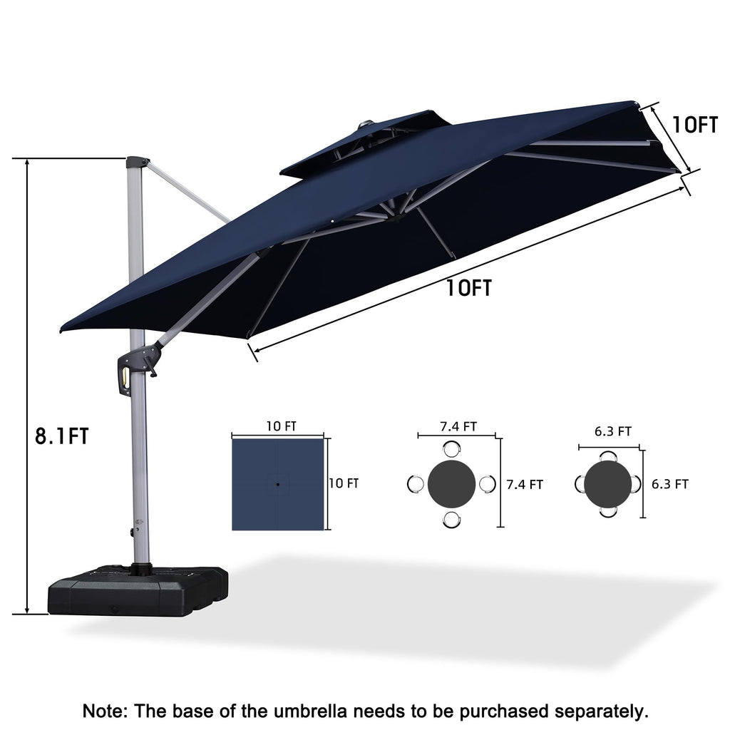 10'x 10' Square Double Top Navy Blue Cantilever Patio Umbrella S882343