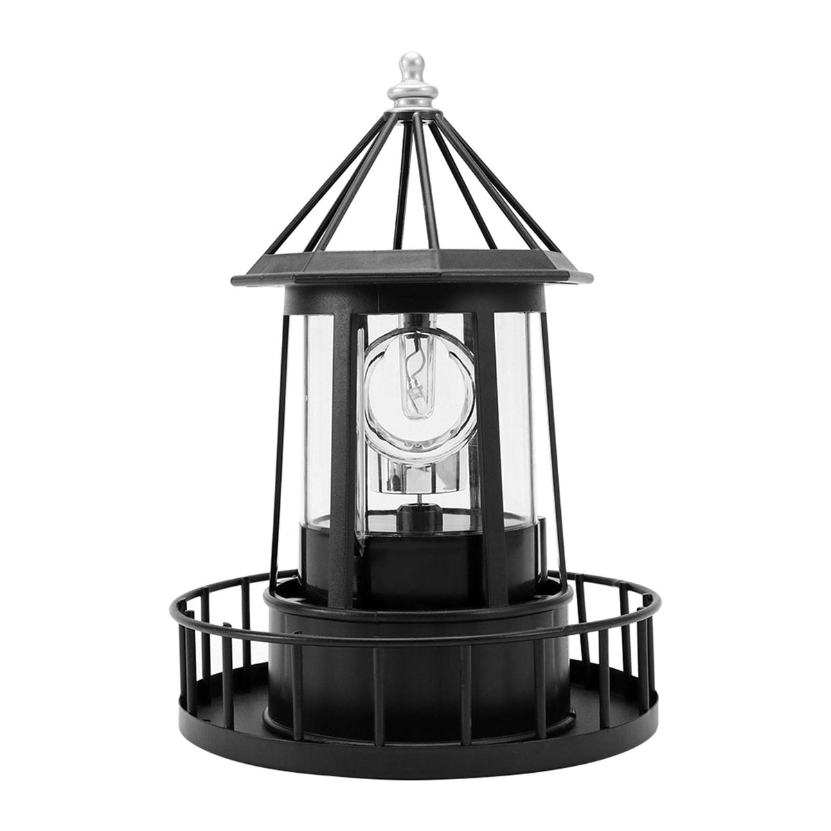 Black Solar Lighthouse Rotating Light IP65 Waterproof Outdoor LED Decor S758
