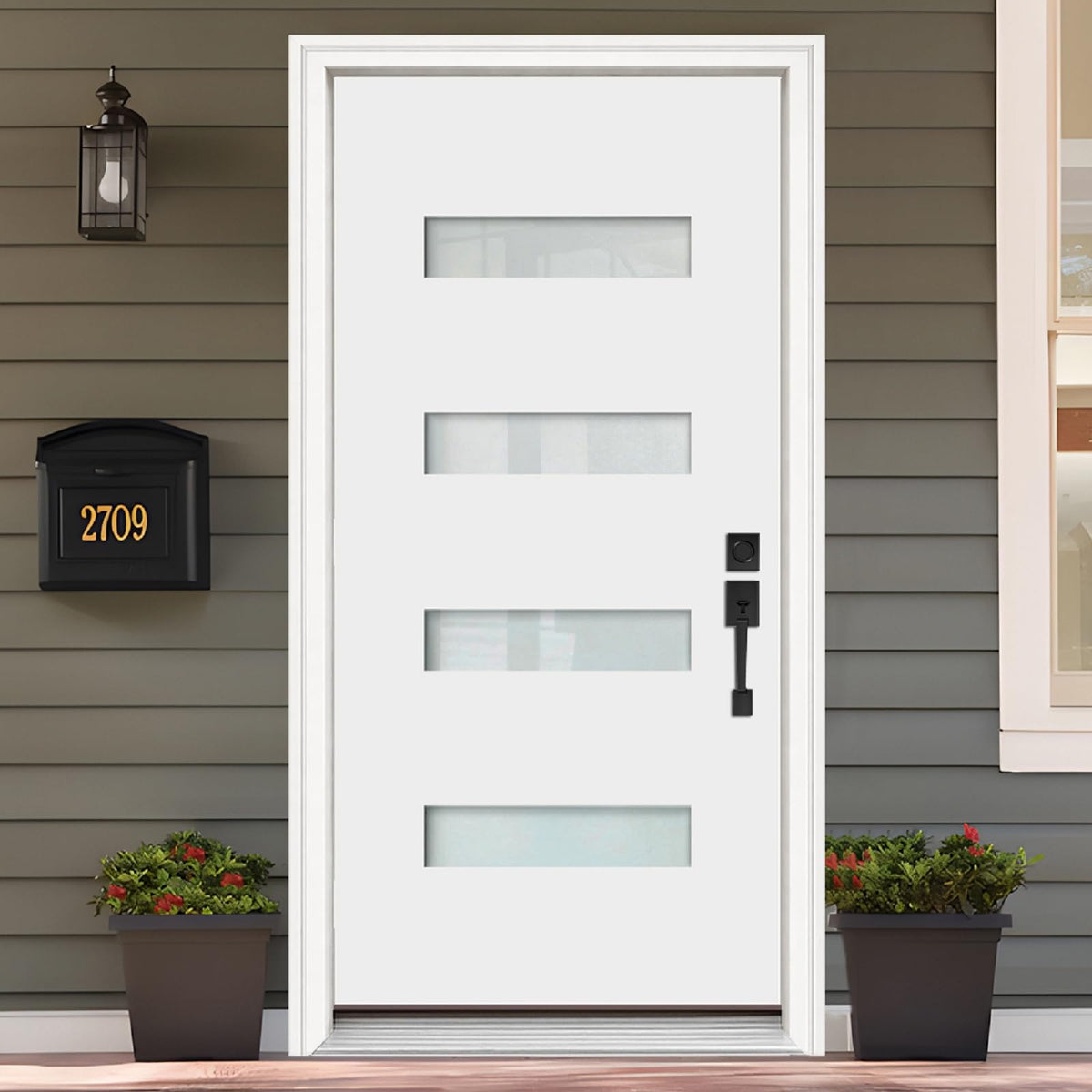 Fiberglass Exterior Front Door 36x80in Left-Hand Inswing Frosted Glass White Primed K303