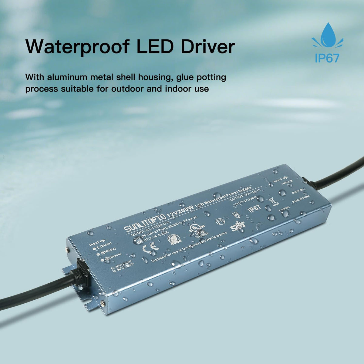 200W IP67 Waterproof LED Driver Power Supply Transformer J1421