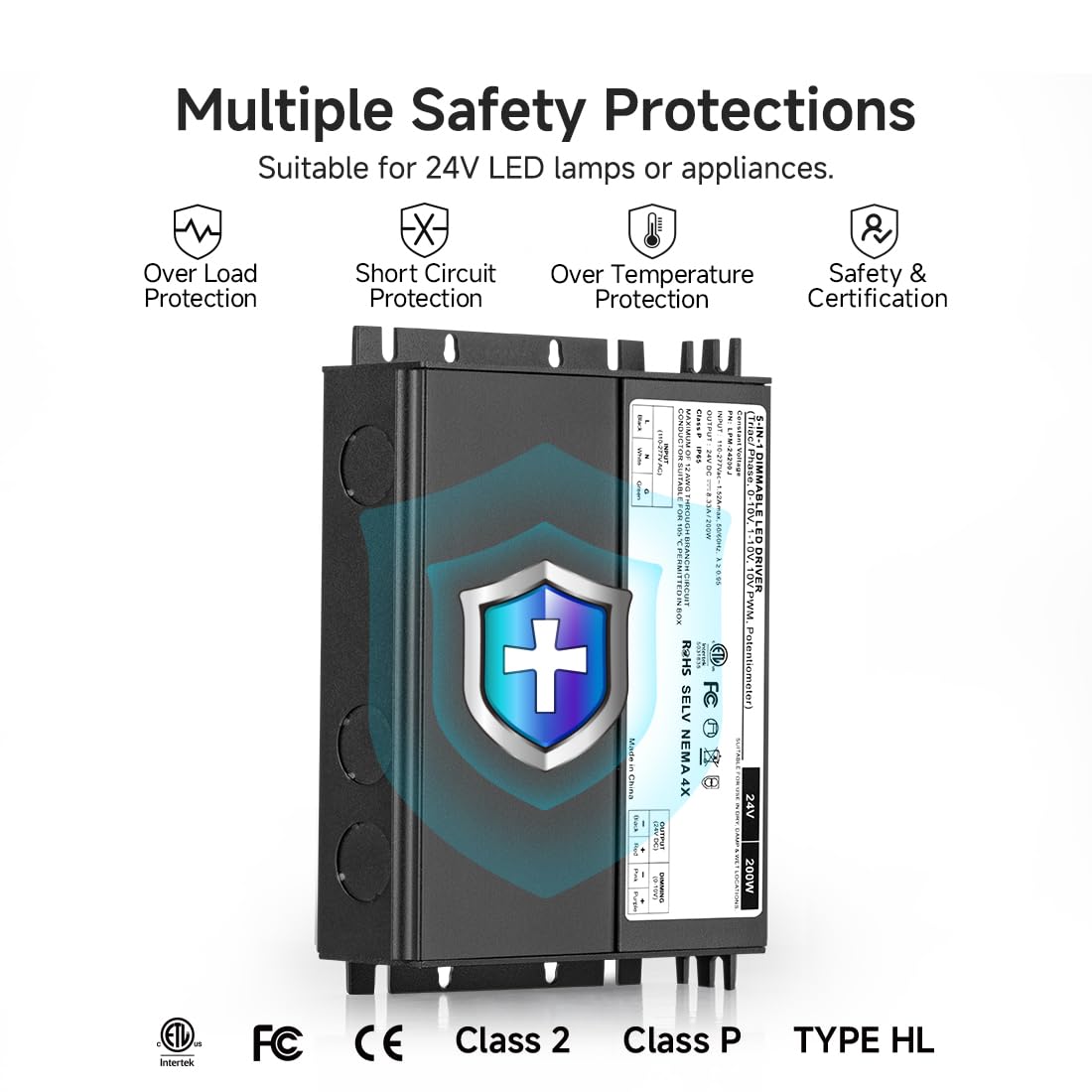 200W Dimmable LED Driver Power Supply 24VDC Transformer J8272