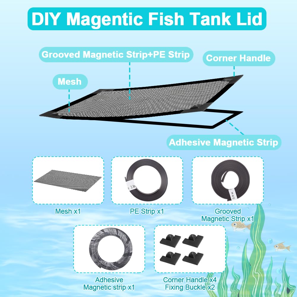 Magnetic Aquarium Cover Lid Anti-Jumping Net Adjustable Max 35''X19'' U8515