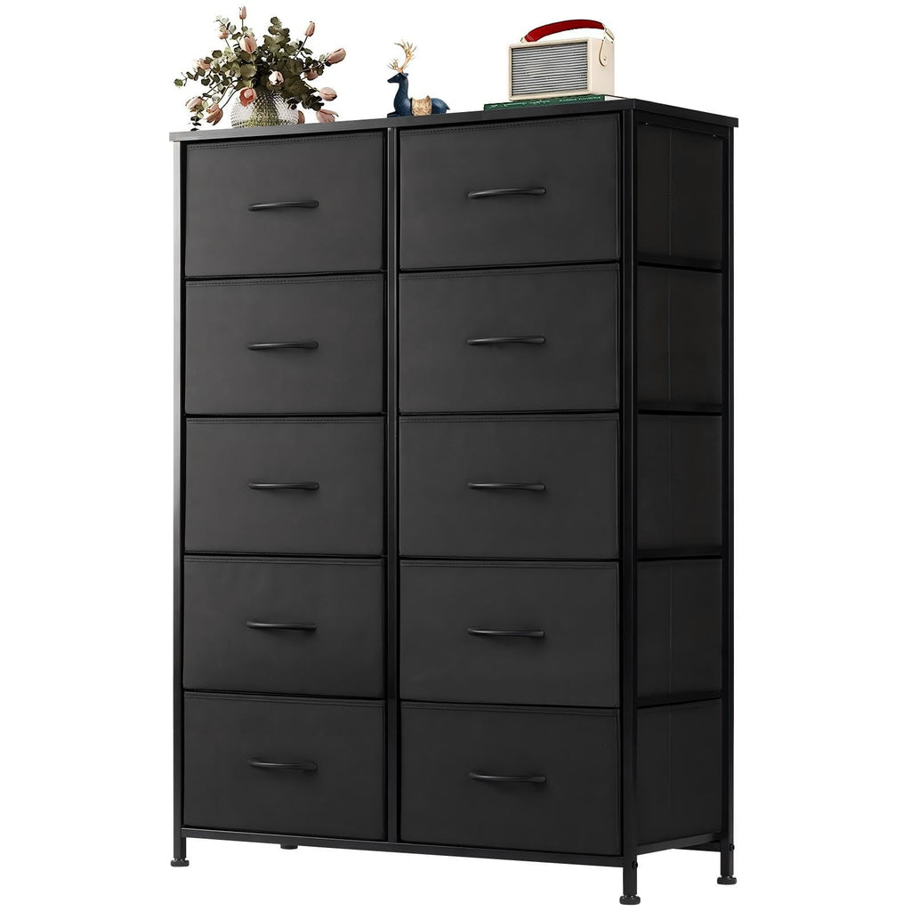 Black 10 Drawer Tall Dresser U14511