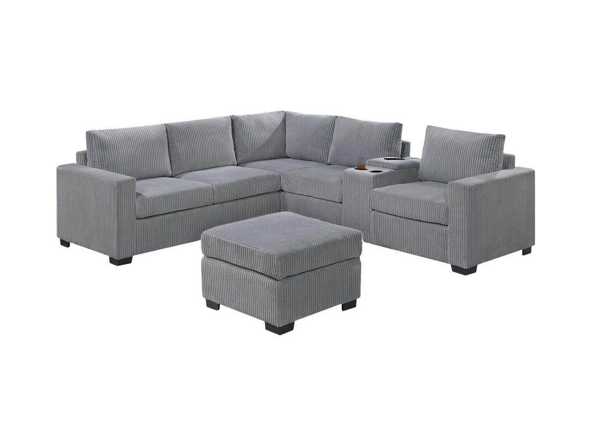 Light Gray Corduroy Upholstered Sectional Sofa Set U5583