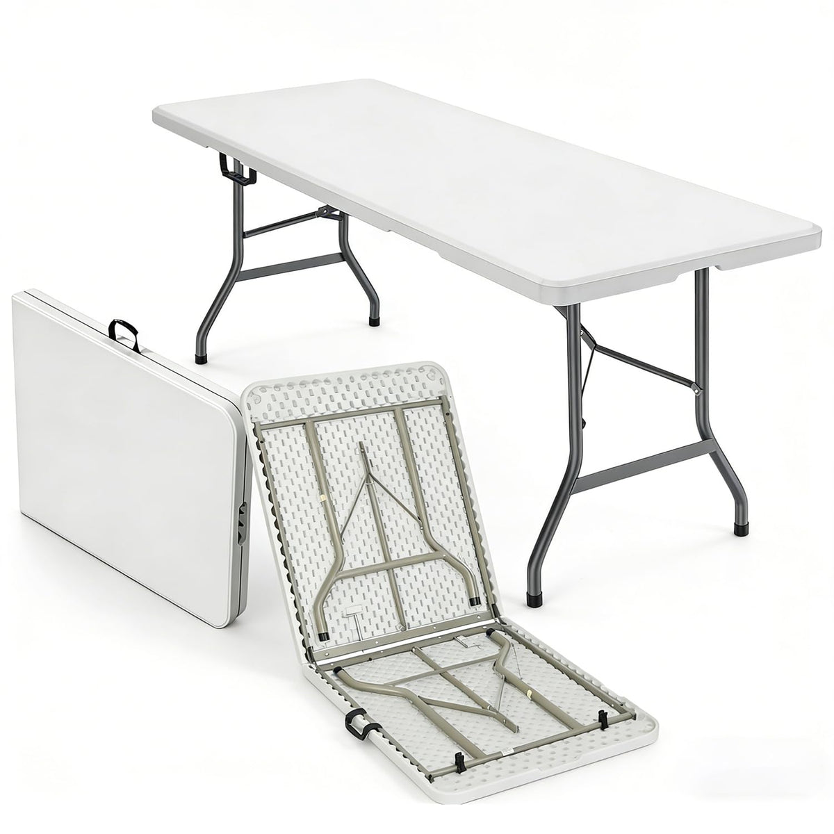 6FT White HDPE Folding Table with Carry Handle W302889