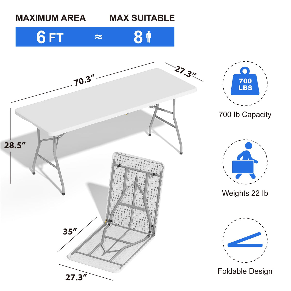 6FT White Folding Table E407