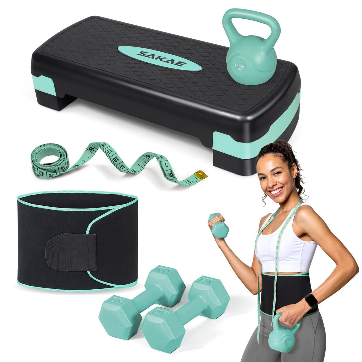 Adjustable Height Aerobic Stepper Set with Dumbbells, Kettlebell, Waist Trimmer, Ankle Weights or Weighted Vest Z113