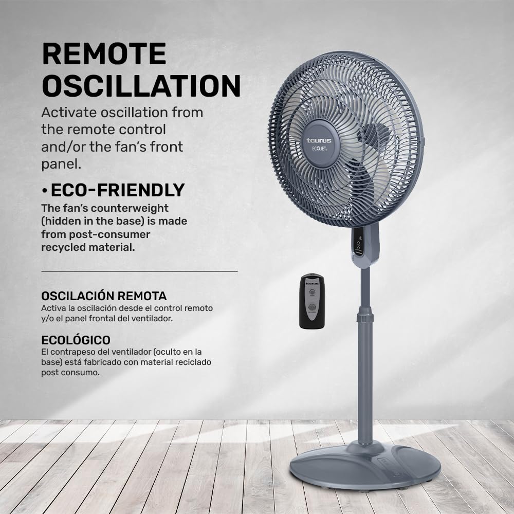16” Pedestal Fan with Remote, Oscillating Standing Fan N77327