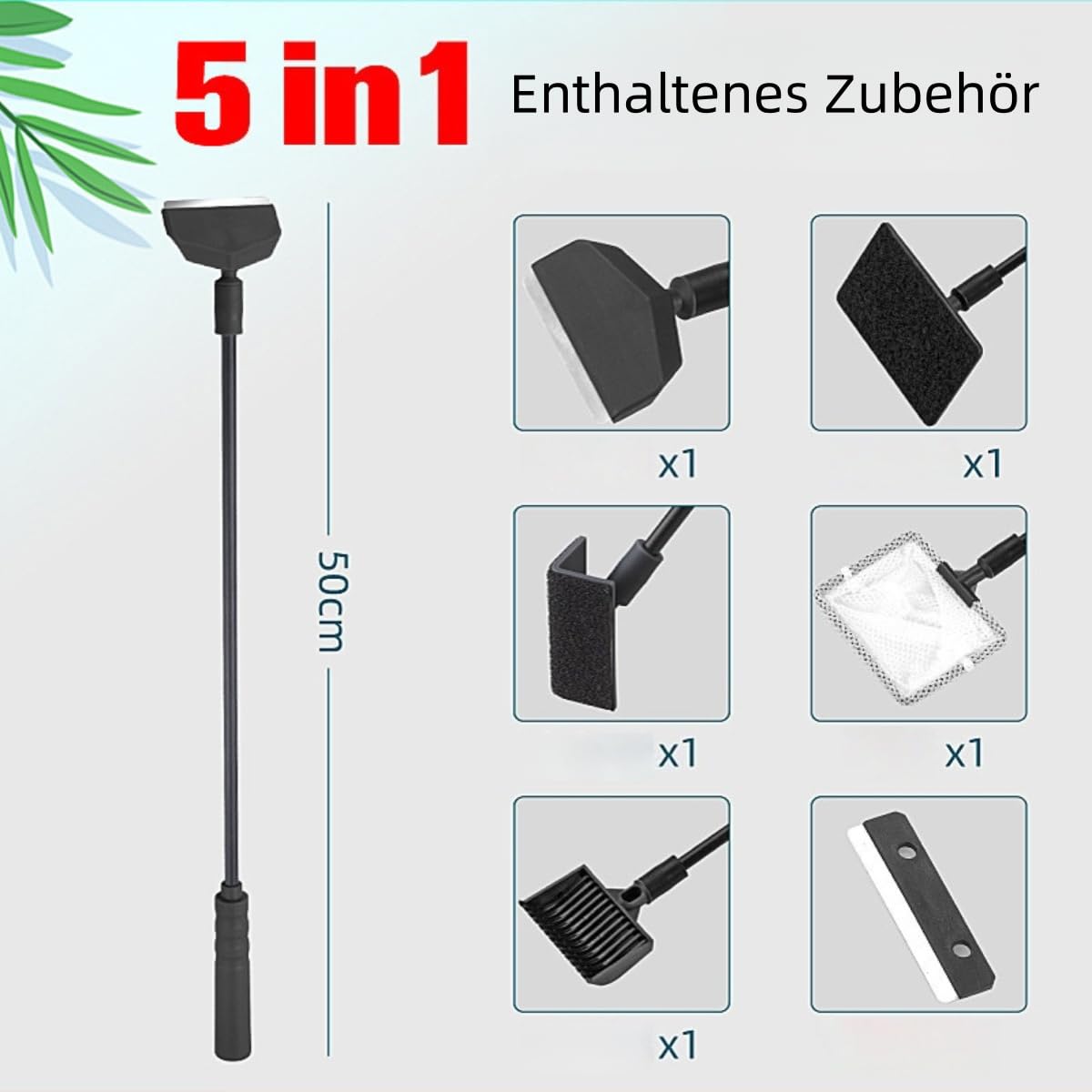 5 in 1 Cleaning Tools Set with Algae Scraper Brush and Fish Net 50cm E43722