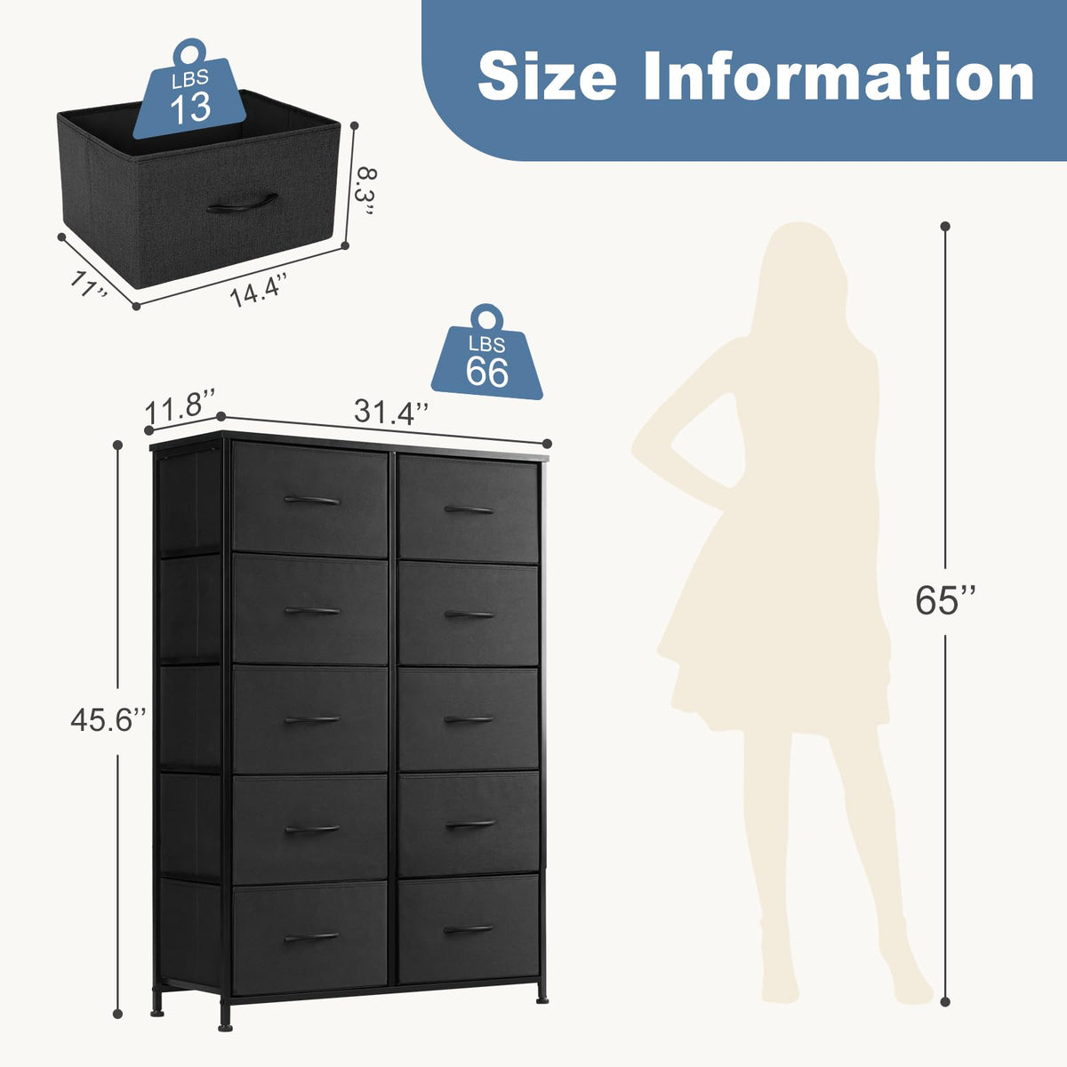 Black 10 Drawer Tall Dresser U14511