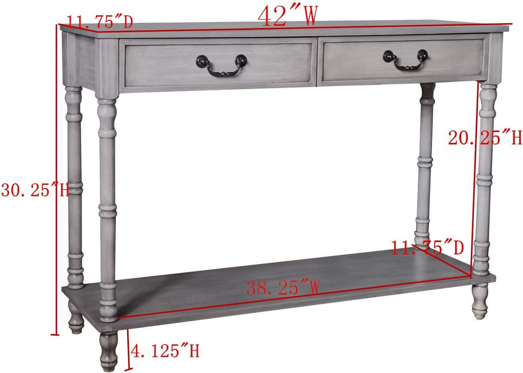 Washed Oak Wood Console Table with 2 Drawers Y955886