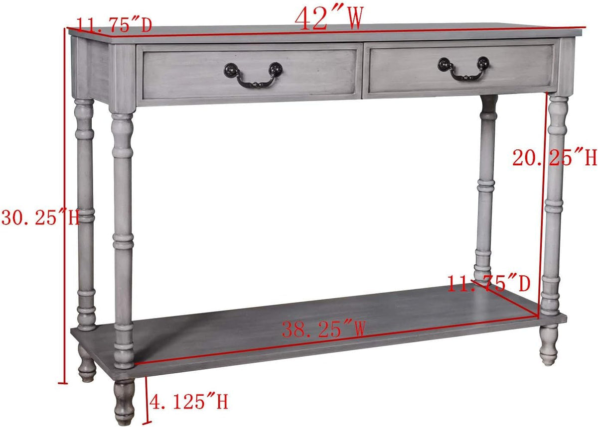 Washed Oak Wood Console Table with 2 Drawers Y955886