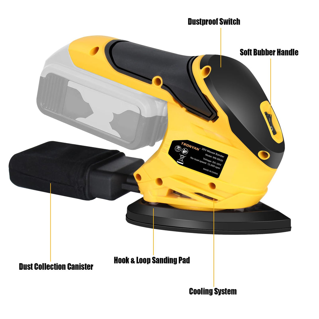Cordless Detail Sander, 12,000 OPM, 10Pcs Sandpapers, Dust Bag Q166357