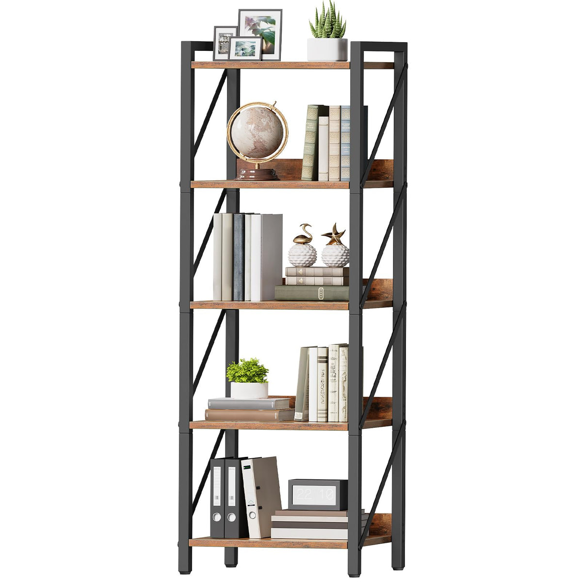 5-Tier Industrial Bookshelf with Metal Frame N592372