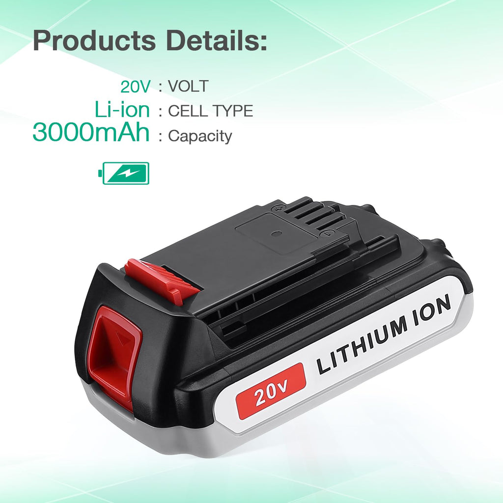 2 Pack 20V MAX 3.0Ah Replacement Battery with Charger J7827