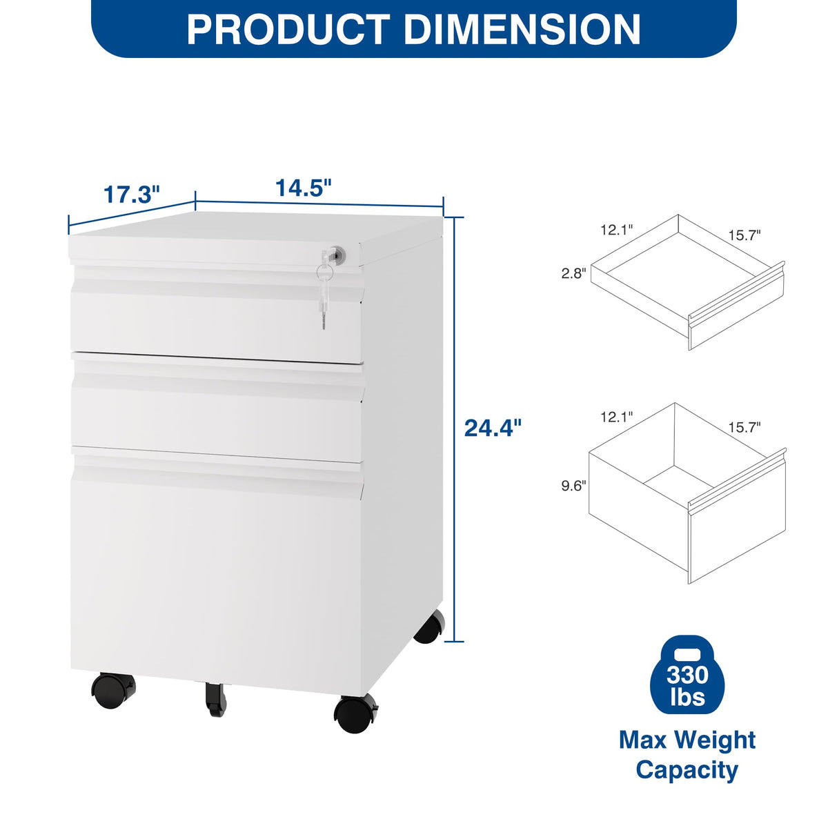 White 3 Drawer Metal File Cabinet with Lock I339075
