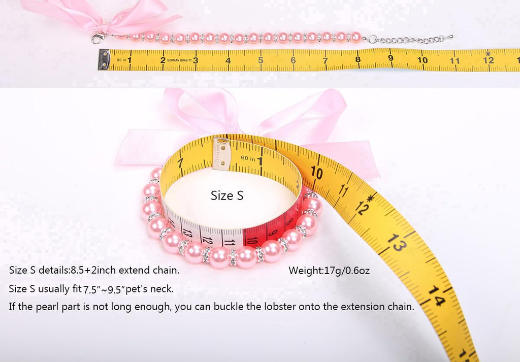 Pearls Necklace Collar with Ribbon Bow Pet Jewelry Pink W12438