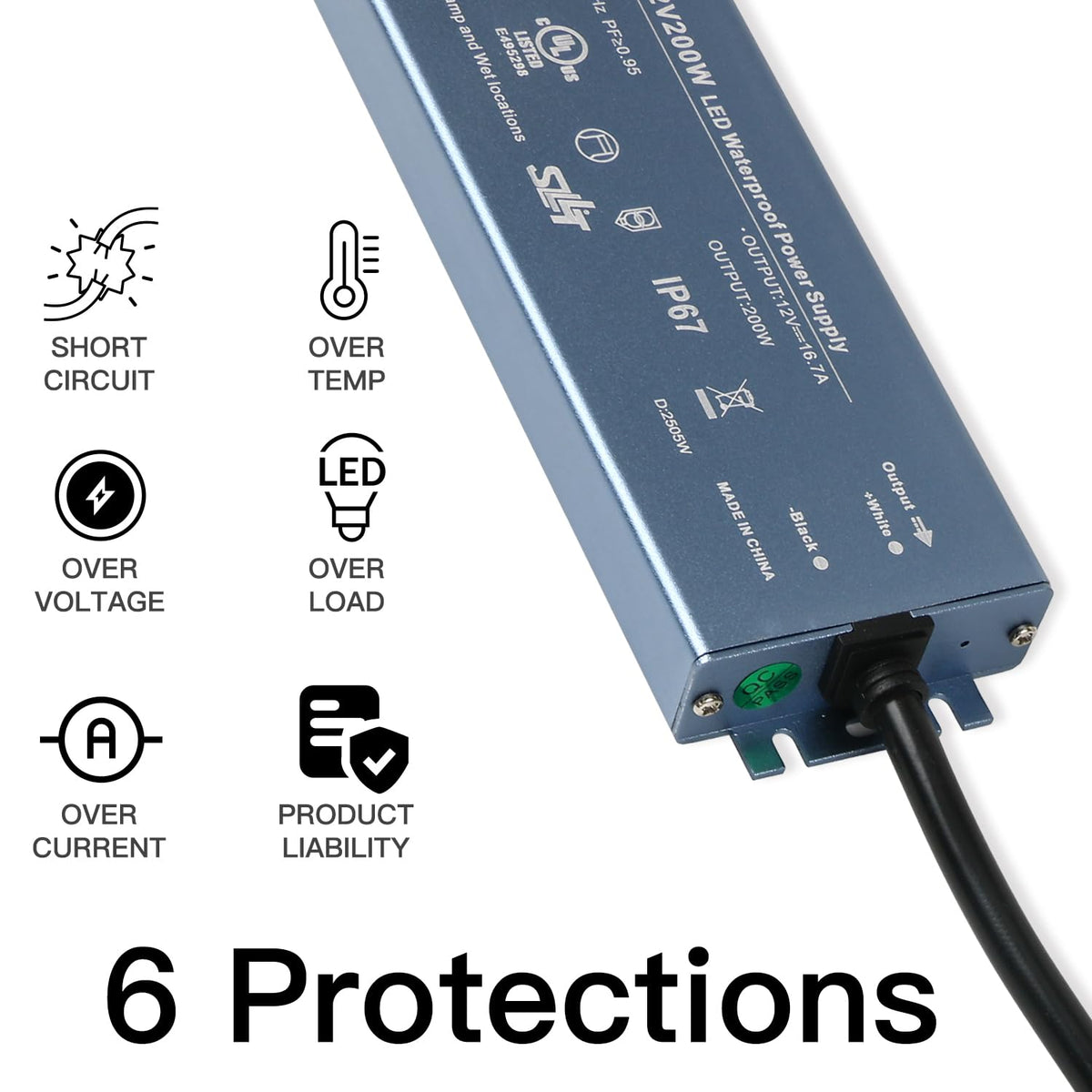 200W IP67 Waterproof LED Driver Power Supply Transformer J1421