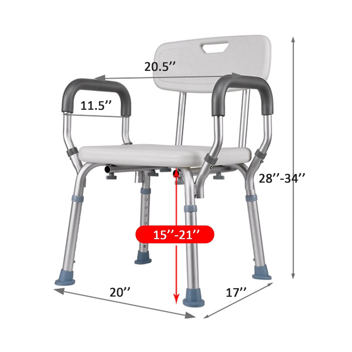 Heavy Duty Shower Chair with Arms Back Padded Adjustable Non-Slip N5005