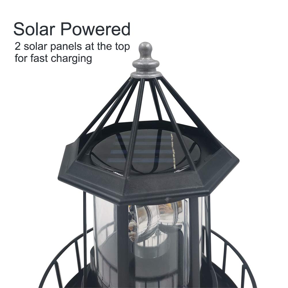 Black Solar Lighthouse Rotating Light IP65 Waterproof Outdoor LED Decor S758