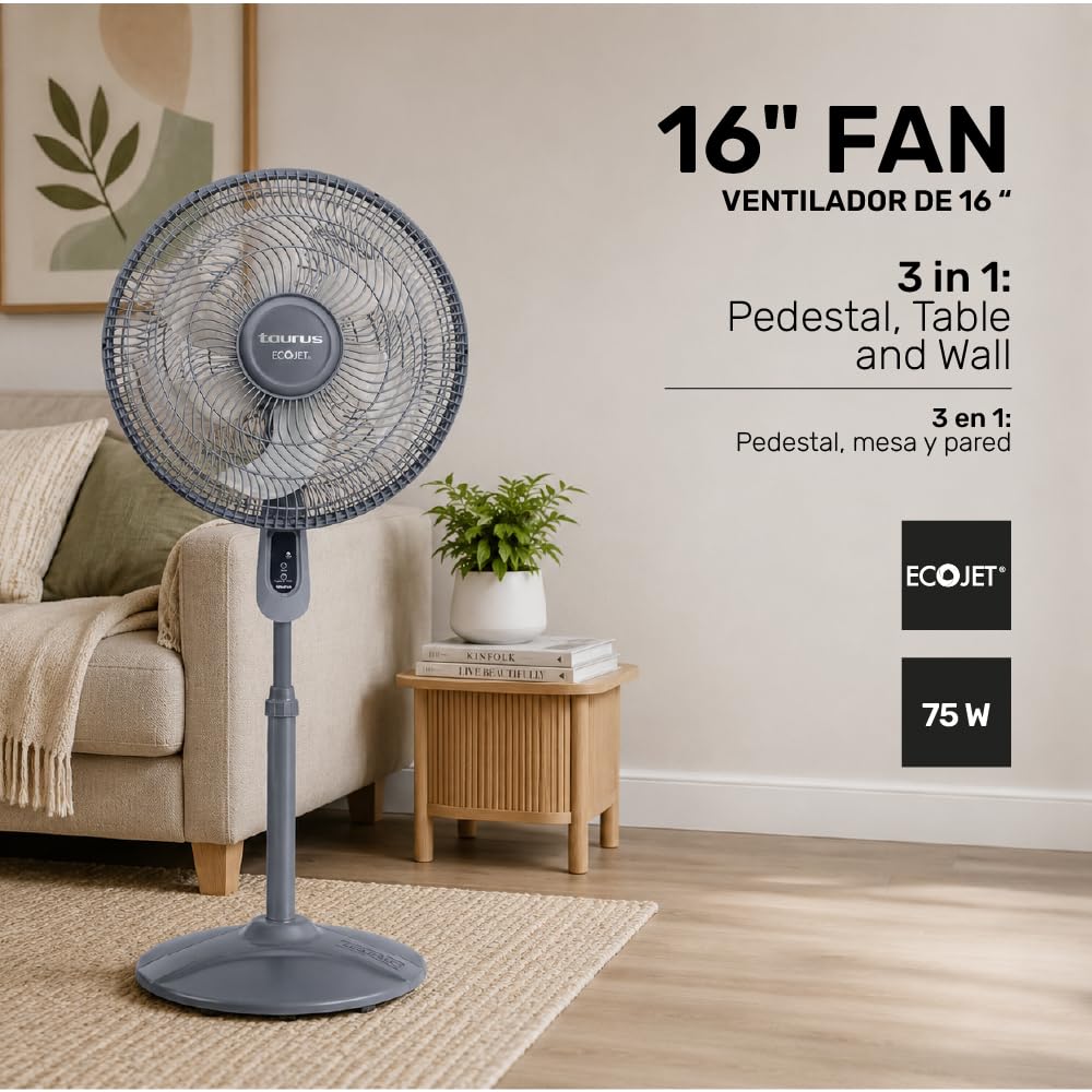 16” Pedestal Fan with Remote, Oscillating Standing Fan N77327