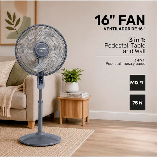 16” Pedestal Fan with Remote, Oscillating Standing Fan N77327