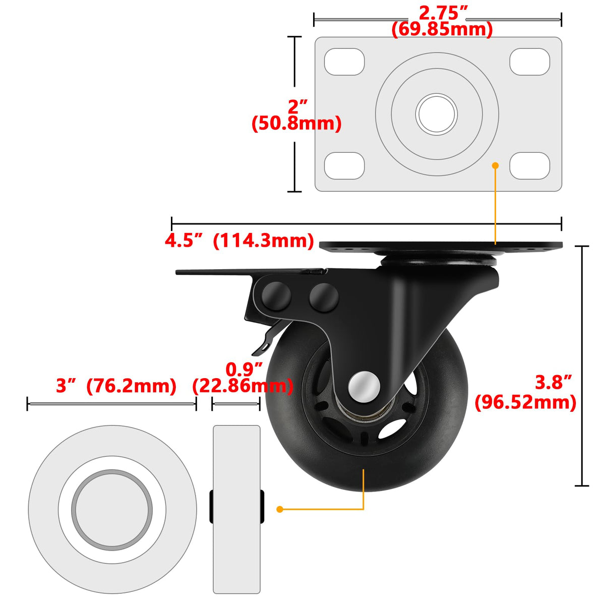 3” Lock Casters Set of 4 Heavy Duty I272390