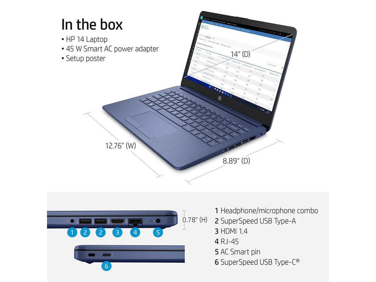 14" HD Laptop, Intel Celeron N4120, 4GB RAM, 64GB eMMC, Windows 11 Home L6279