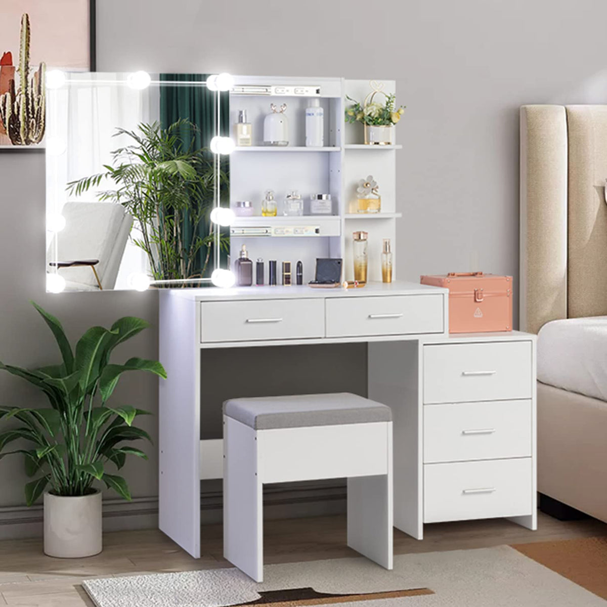 White Vanity Desk with Sliding Mirror U95198