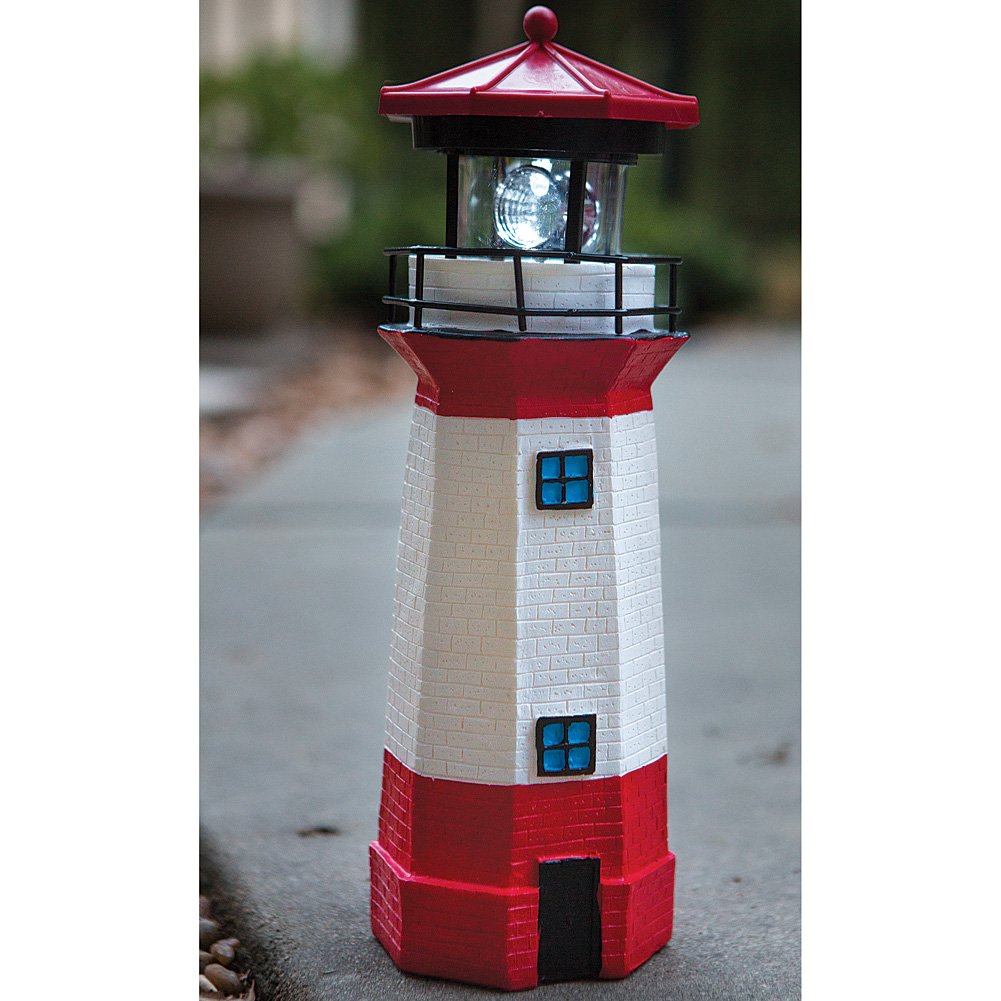 15" Red Solar Lighthouse with Rotating LED H705261