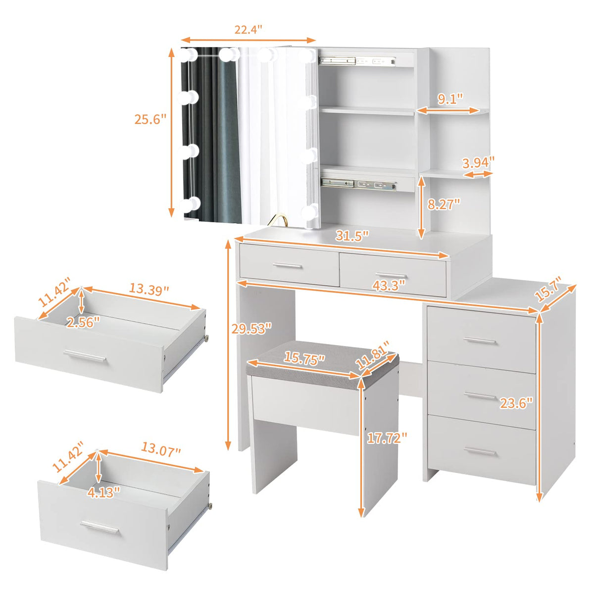 White Vanity Desk with Sliding Mirror U95198