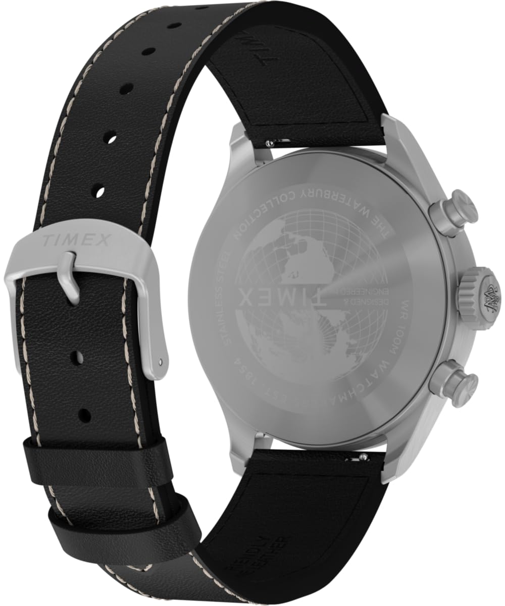 41 mm Quartz Watch Brown Leather Strap Black Dial Stainless Steel Case C187
