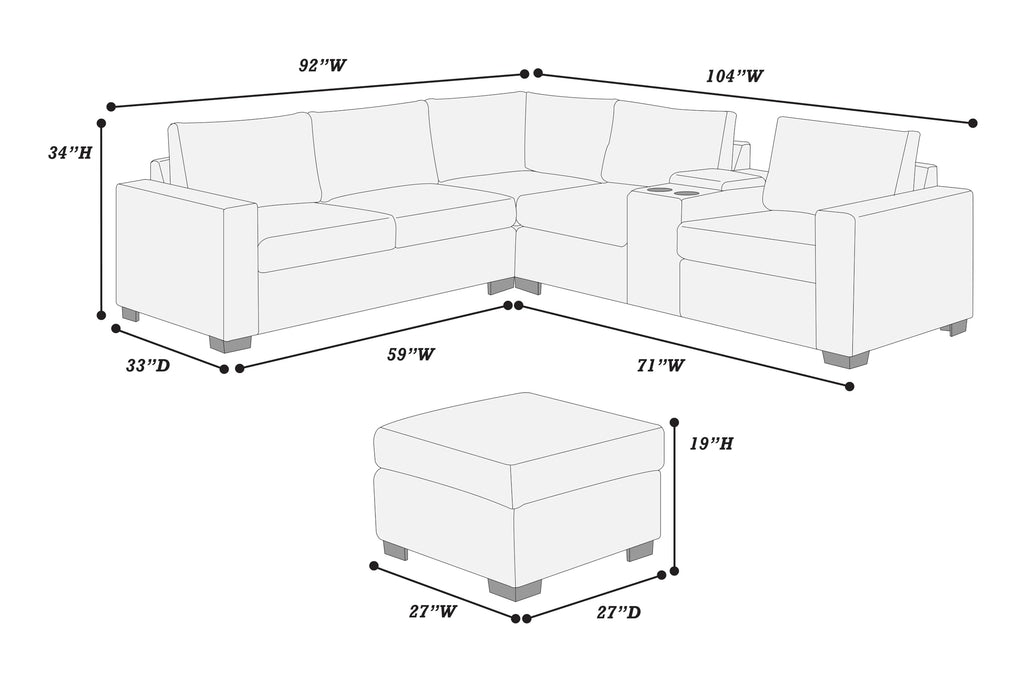 Light Gray Corduroy Upholstered Sectional Sofa Set U5583