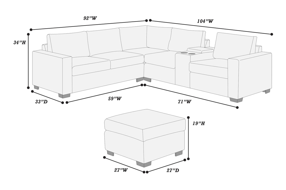 Light Gray Corduroy Upholstered Sectional Sofa Set U5583