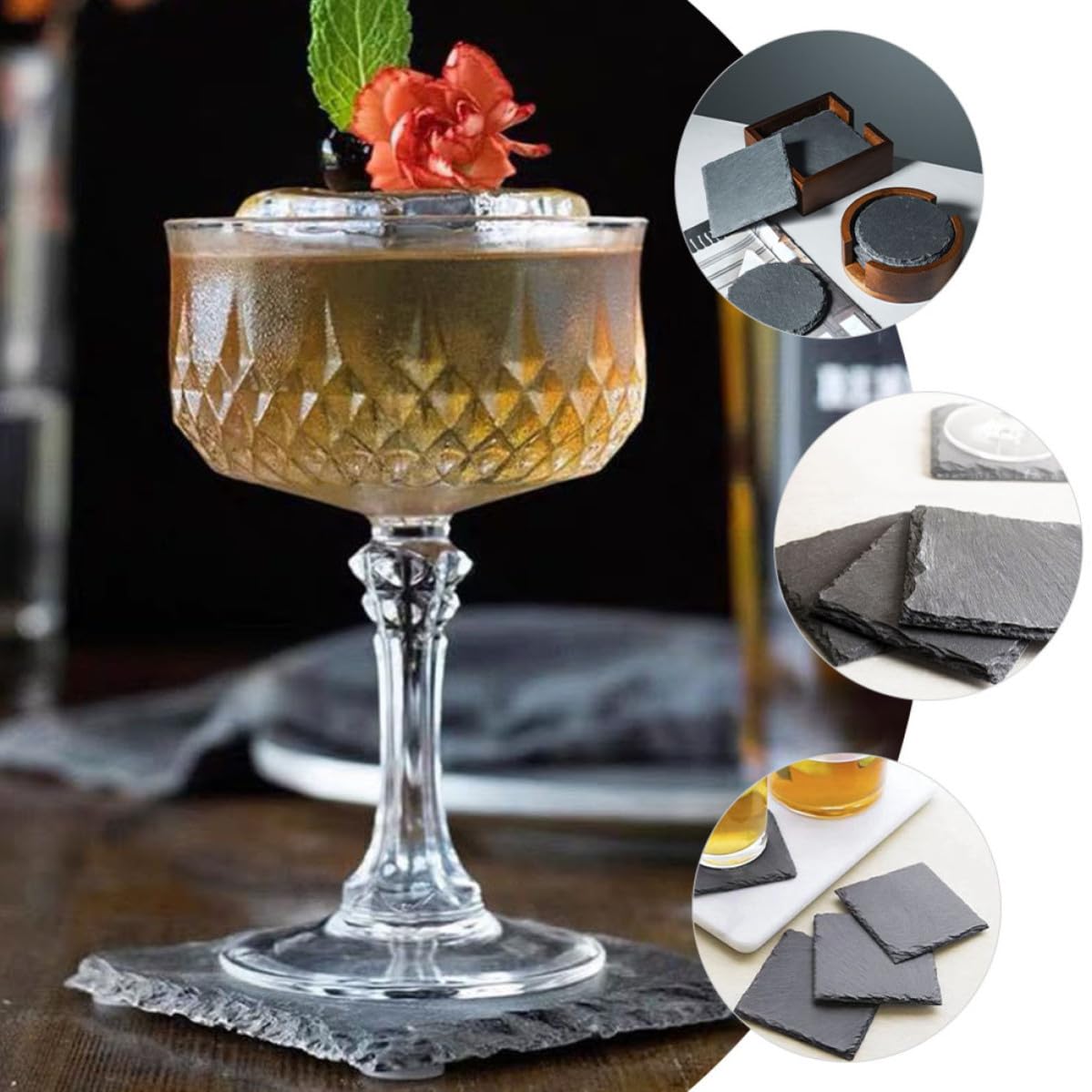 12pcs Natural Stone Square Coasters Set W792